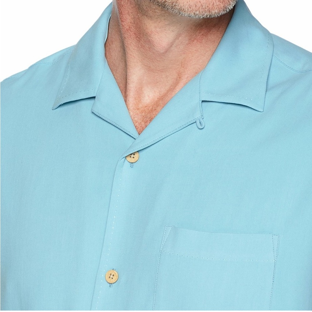 Tommy Bahama Tropic Isles Aqua Button Down Short Sleeve 100% Camp Silk Shirt